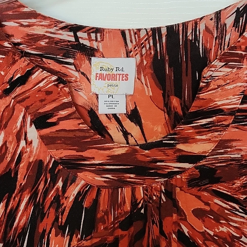 Ruby Rd. Favorites Petite Large Blouse Orange Red Black White Splatter